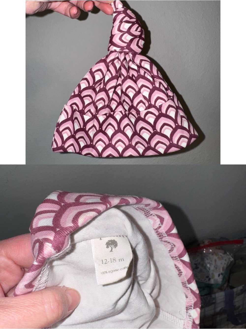 kate quinn Pink Patterned Knotted Baby Hat